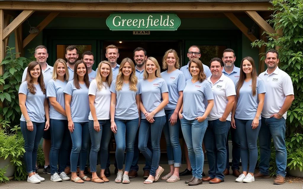 Group photo of Next Hub Solutions team smiling outside the store